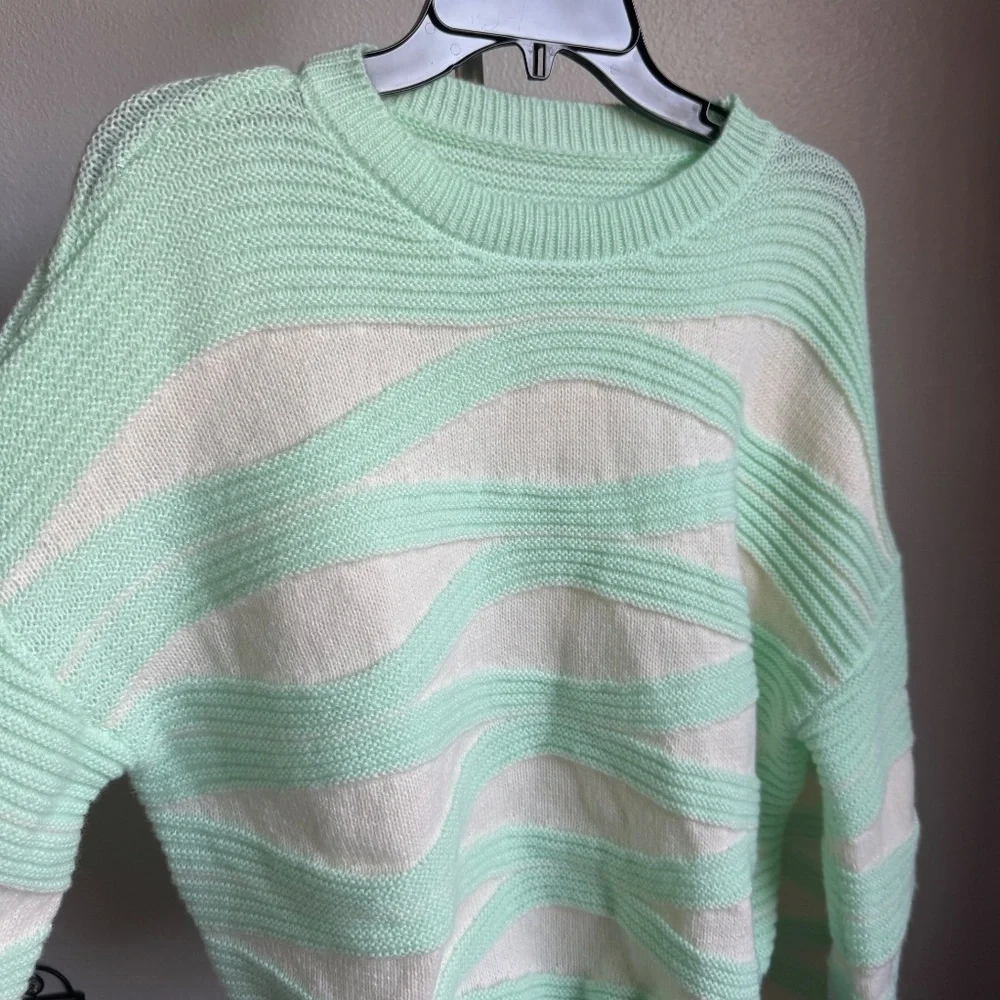 Shein Round Neck Wave Striped Contrast Color Long Sleeve Sweater